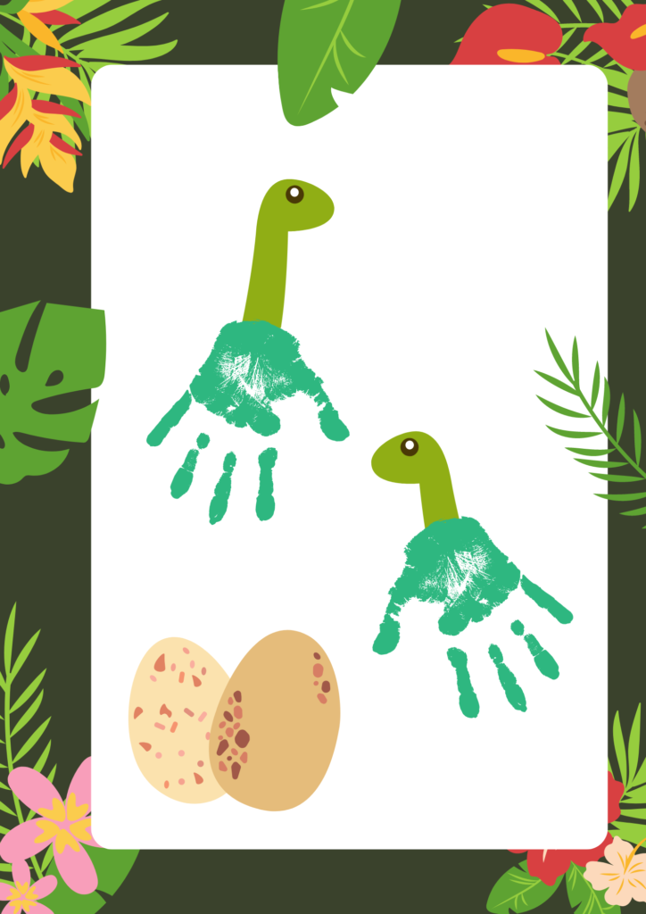 恐竜の手形・足形アート無料テンプレート 見本